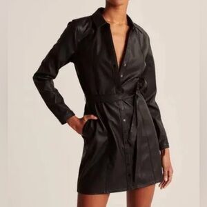 Abercrombie & Fitch Black Faux Leather Button Down Dress Size M Tall